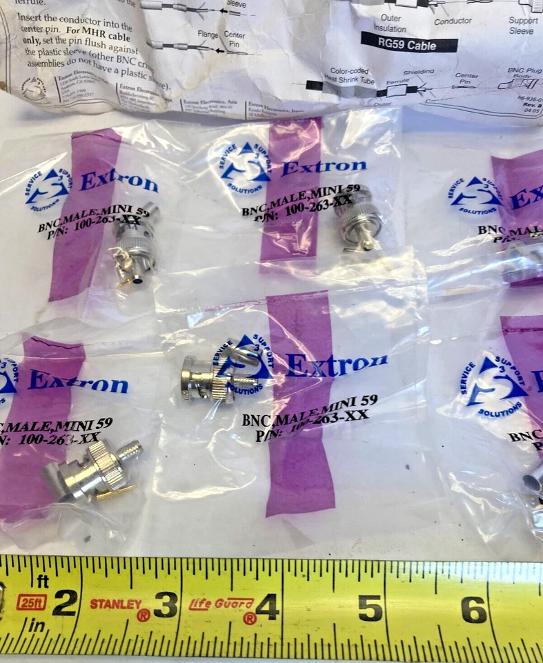 EXTRON 100-263-01 Mini 59 High Resolution Crimp BNC Male Lot 6X Cable Connector - Image 2 of 4