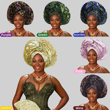 African Ready Made Gele Fabric Aso-Oke Headtie Auto Gele Headgear Stones Gele