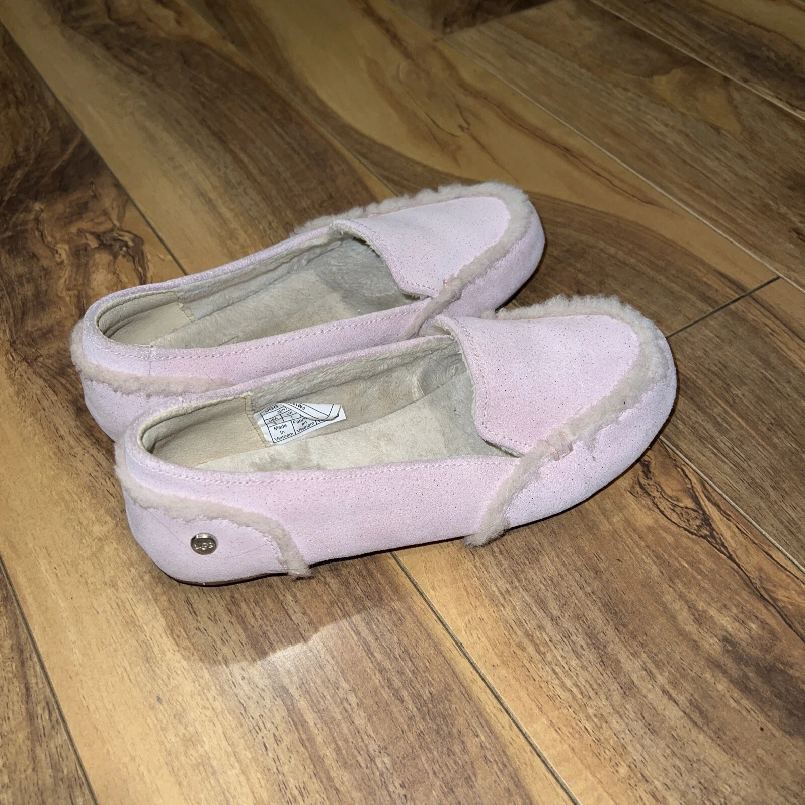 Mocassino UGG Australia Hailey pelle di pecora scintillante scamosciata 1095610K shearling bambino rosa