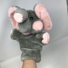 Vintage 1985 Dakin Gray Pink Elephant Hand Puppet Plush 12"