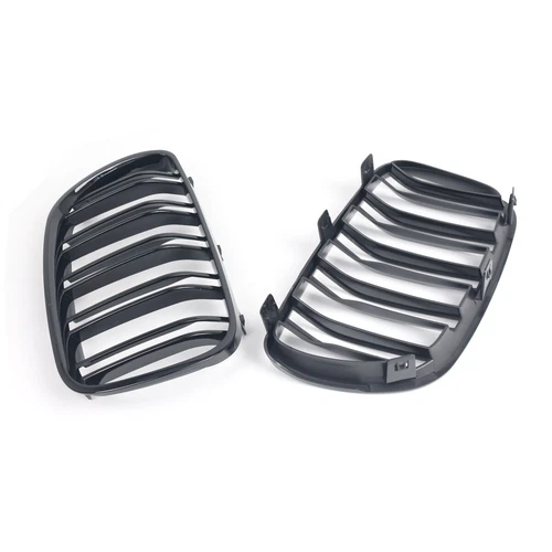Gloss Black Double Line Front Kidney Grille Grill For 2007-2010 BMW X3 E83 ABS - Foto 6 di 10