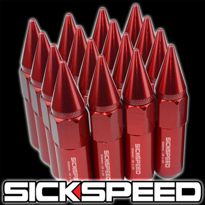 SICKSPEED 16 PC RED SPIKED ALUMINUM 60MM LUG NUTS WHEELS/RIMS RZR