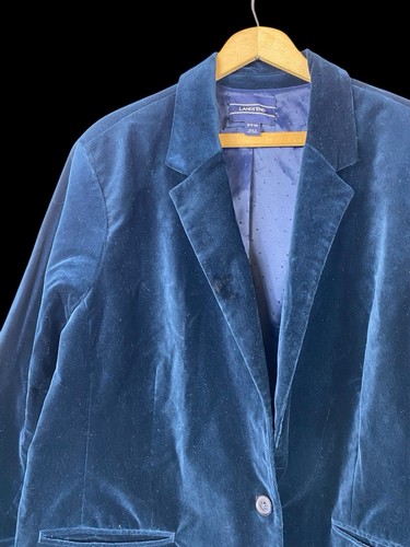 Lands End Velvet Blazer 24W 3X Blue Green Womens Career Preppy Academia Jacket - Picture 2 of 10