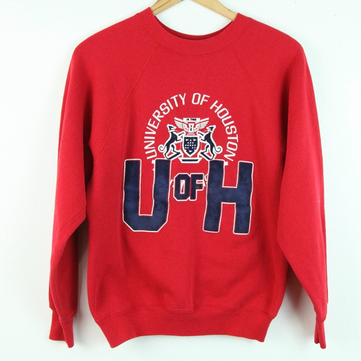 Vintage 60s 70s Artex University of Houston Flocked Sweatshirt Red 