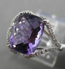 ANTIQUE LARGE 4.36CTW DIAMOND & AAA EXTRA FACET AMETHYST 14KT WHITE GOLD RING