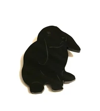 Lop eared Rabbit Brooch Pin Scarf Fastener Gift in Black..Laser cut and engraved