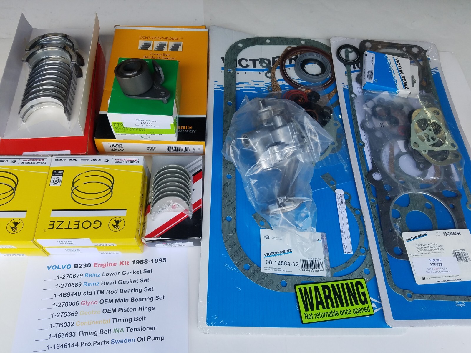 Volvo B230 Engine Rebuild Kit 240 244 245 740 760 AQ131