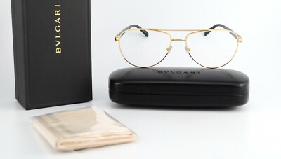 BVLGARI BULGARI Brille 60-17 142 026 K 390 81 Pilot Gold Black Metal Italy +Case