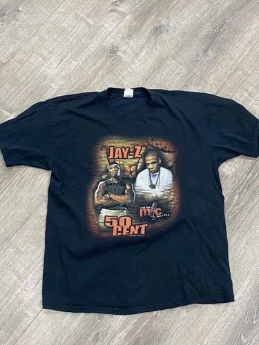 SEE PHOTOS Vintage Jay Z 50 Cent Rap Tee Shirt Rock The Mic 2000s vintage concert t-shirt, vintage, size XL, single stitch, B+ condition