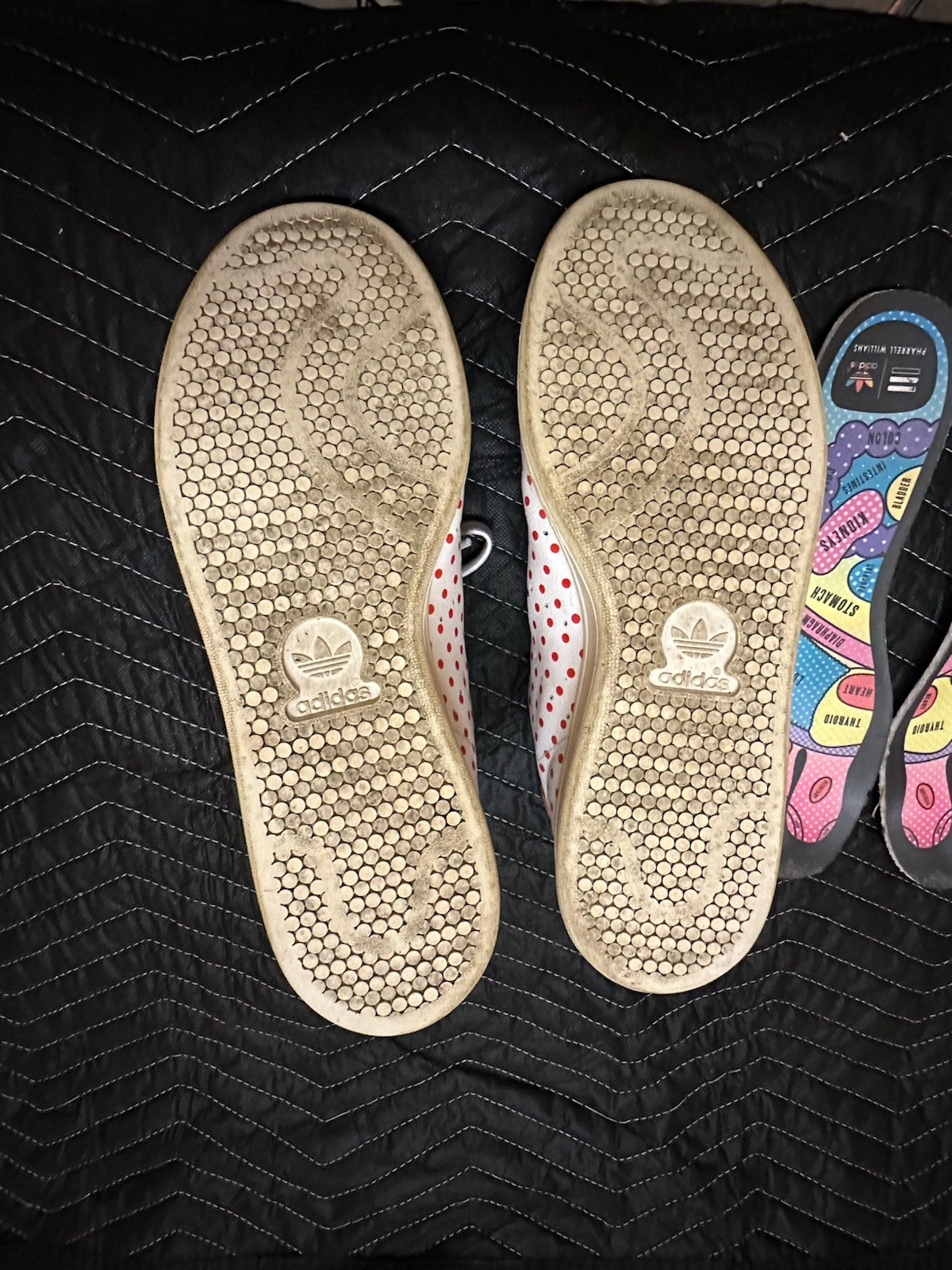 Used / Worn Adidas Stan Smith Pharrell Polka Dot Shoes Red / White Size 10.5 Men