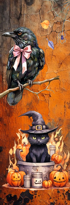 Cute Cat Laminated Bookmark -  6x2 Fall Witch Themed,  Unique  Gift For Readers