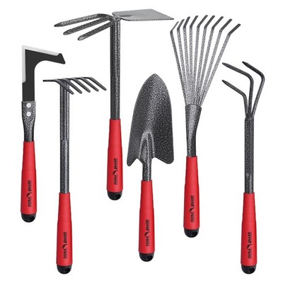 6 PCS Heavy Duty Garden Tool Set Trowel Rake Hoe Crack Weeder Yard Gift