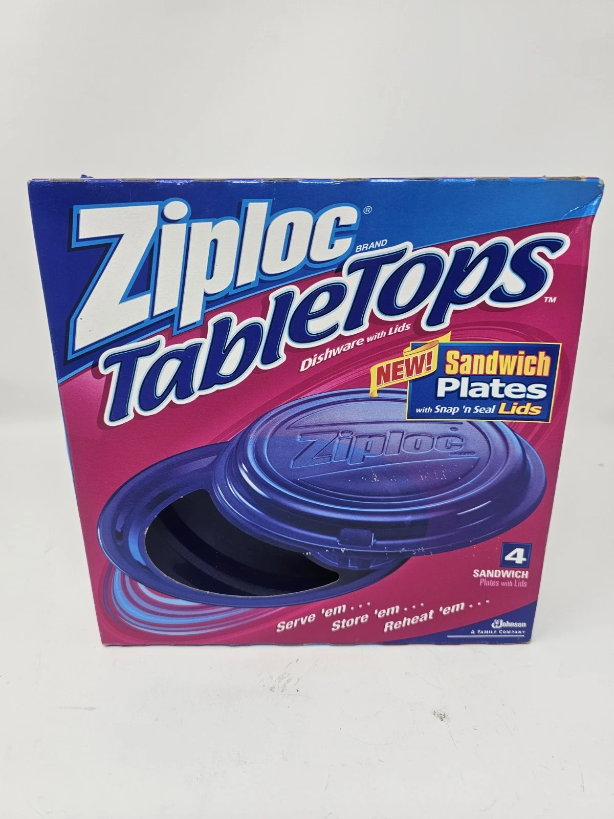 NEW Ziploc TableTops 4 Pack Sandwich Plates w Snap n Seal Lids New