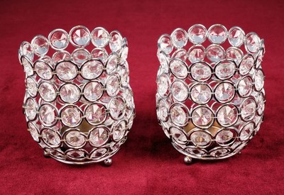 2x Crystal Glass Metal Mount Candle Holder Tea Light Holder by Riviera Maison