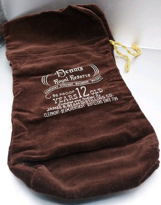 Jim Beam's Royal Reserve 12 Years Old Bottle Bag Brown Velvet W/Drawstring 1960s
