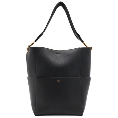 Celine Sangle Bucket Leder Schultertasche Schwarz Gold Hardware