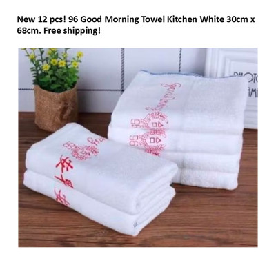 New 12 pcs! 96 Good Morning Towel Kitchen White 30cm x 68cm. Free shipping!