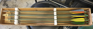 Vintage Set of 9 custom made wooden arrows, 32"