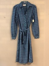 Vintage Schrader Sport Belted Shirt Dress Size 8 Blue Plaid Union Made in USA