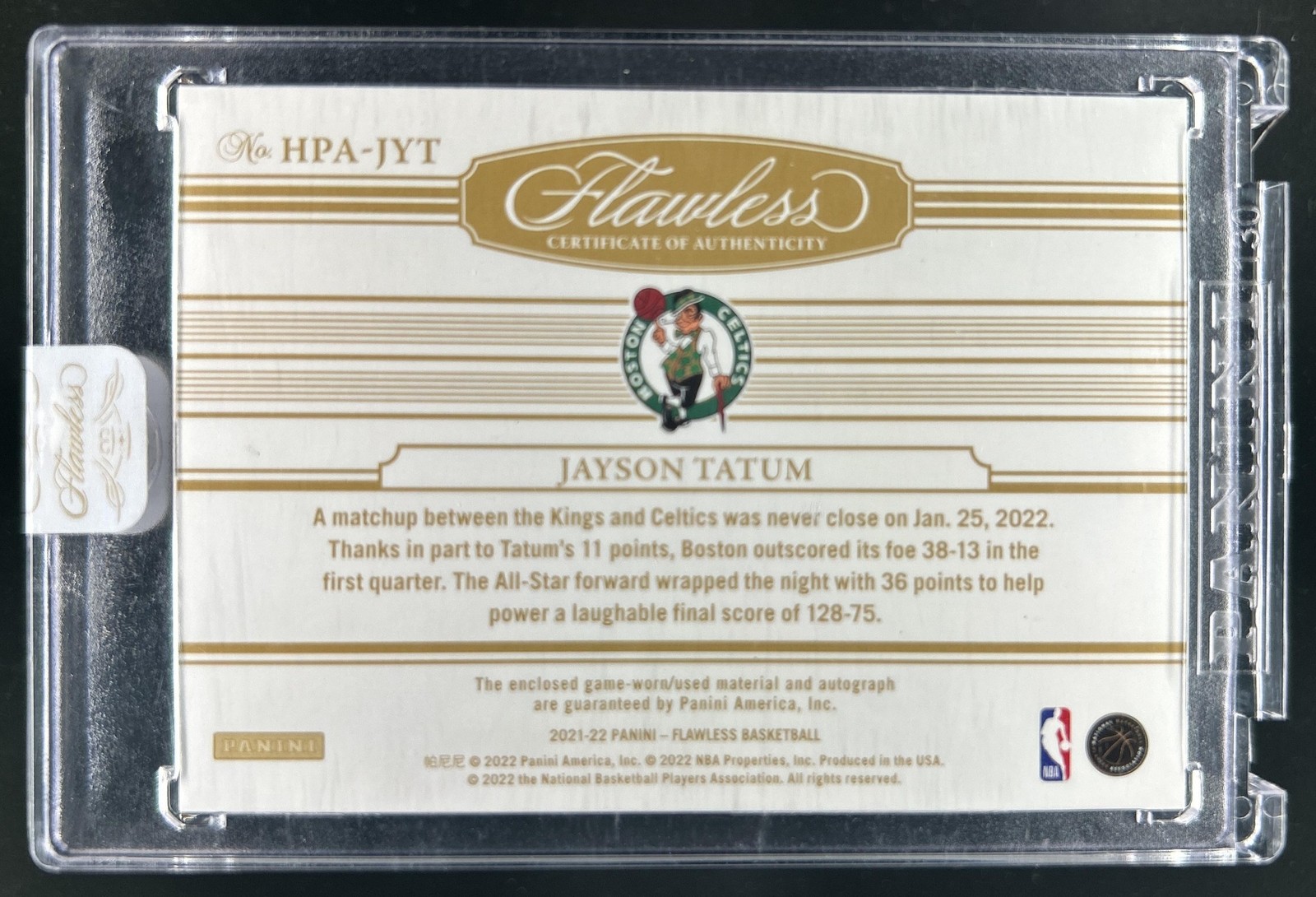 2021-22 Panini Flawless Jayson Tatum Horizontal Patch Auto #/25 Celtics view 2