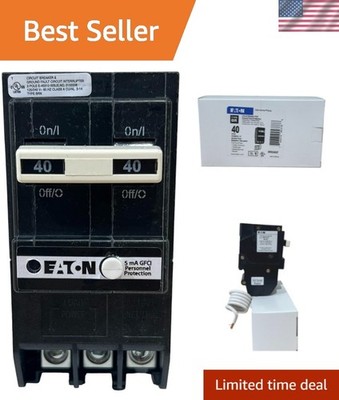 BR GFCI Circuit Breaker, Ground Fault, Pigtail Neutral, 40 A, 10 KAIC, Two-Po...