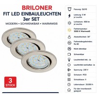 Briloner FIT LED Einbaustrahler 3Er Set Matt-Nickel GU10 5W 400Lm 3000K IP23