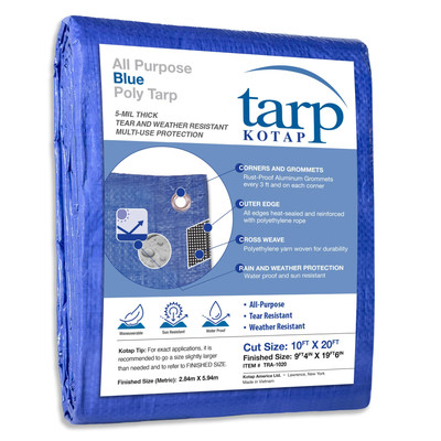 10 x 20 Ft. All-Purpose Multi-Use Protection/Coverage 5-mil Poly Tarp, Waterp...