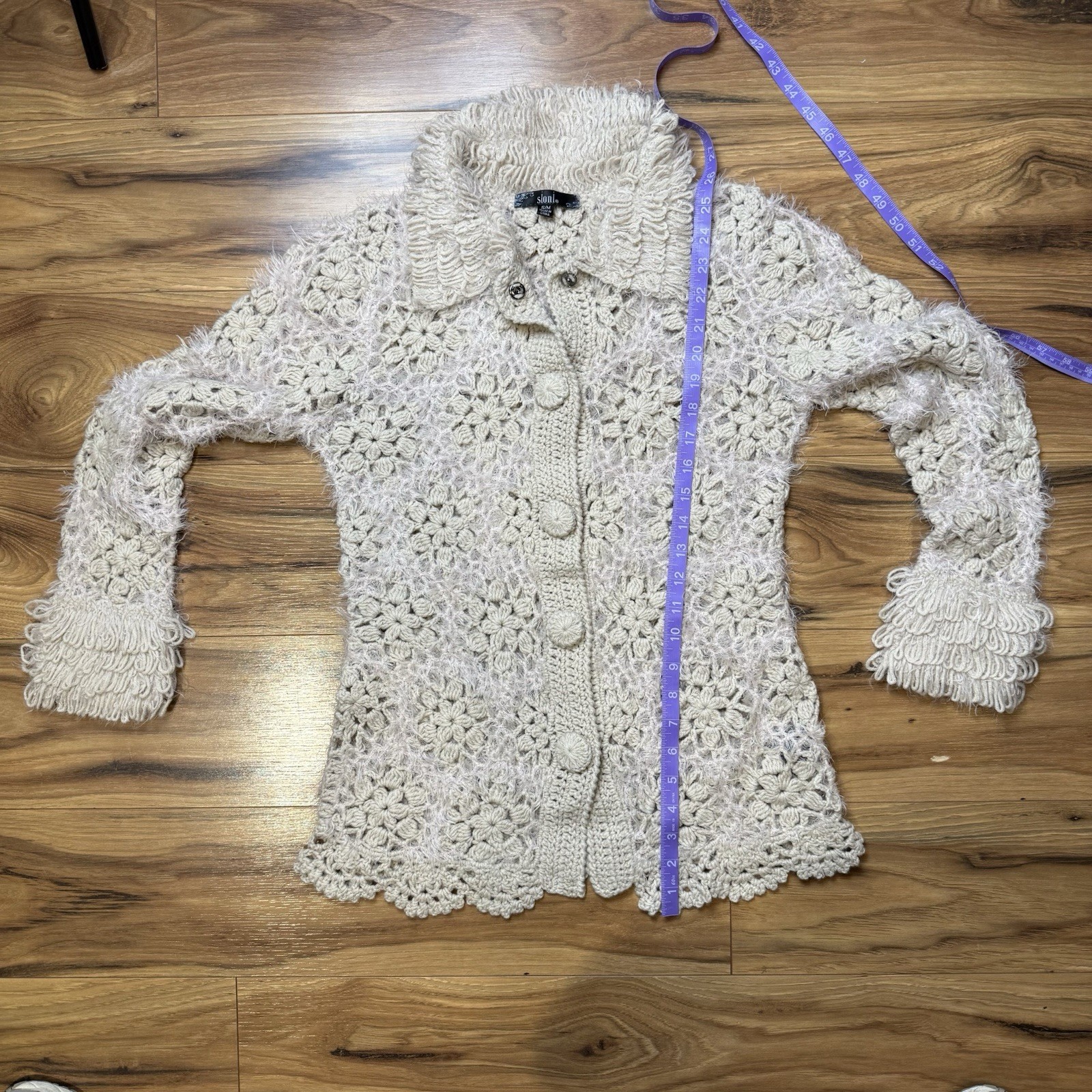 VTG y2k Sz S/M Crochet Cardigan Jacket Floral Cot… - image 11