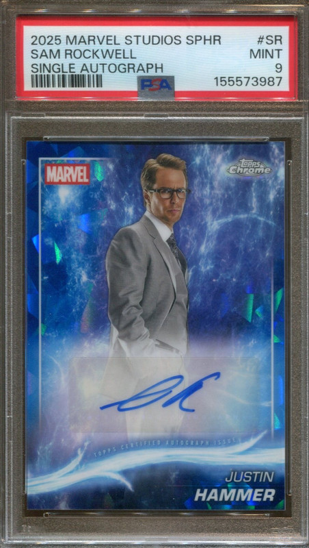 2025 Topps Chrome Marvel #SR Sam Rockwell as Justin Hammer Sapphire Auto PSA 9
