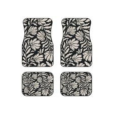 Black Floral Leaves Car Mats
