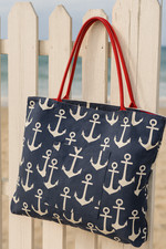 Anchor Tote Bag Navy Blue White Red Handles Beach Travel Shoulder Bag Coastal Su