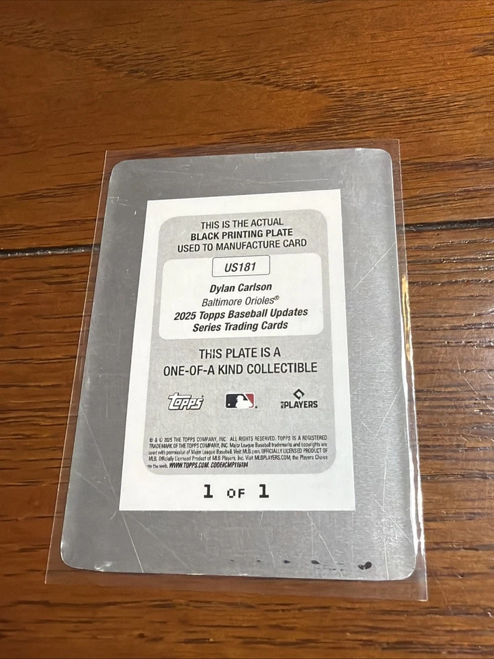 2025 Topps Update DYLAN CARLSON 1/1 Black Printing Plate #US181 🔥🔥🔥🔥 - Image 2 of 2