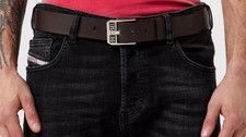 Image of Diesel Mens Bluestar Leather Belt Dark Brown 85cm (fits 28” ) New