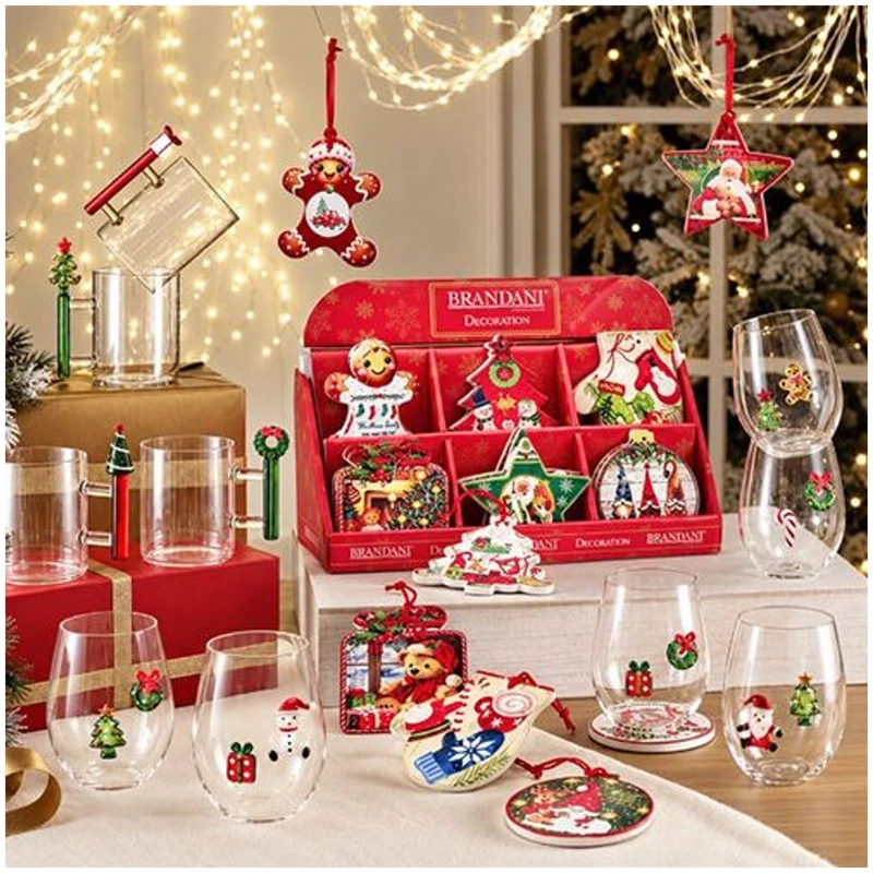 Sottobicchiere Natale Christmas Ceramica Sughero BRANDANI Mini Decori Assortiti, fotografia 3 di 9
