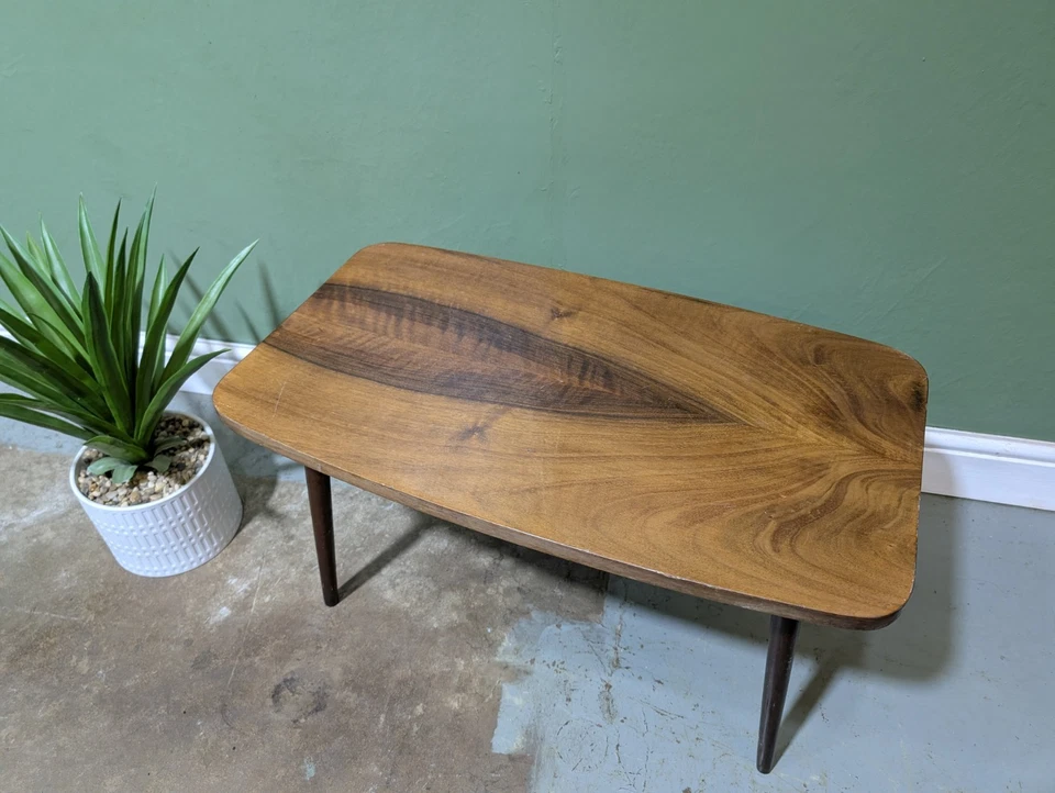 Vintage Coffee Table Low Mid-century European Walnut Side Table Plant Stand - Image 2 of 4