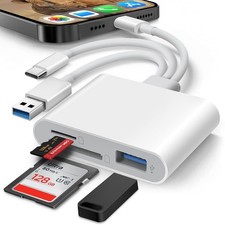 SD Card Reader for iPhone iPad Mac, Lightning USB-C  USB-A 3 in 1 Memory Reader