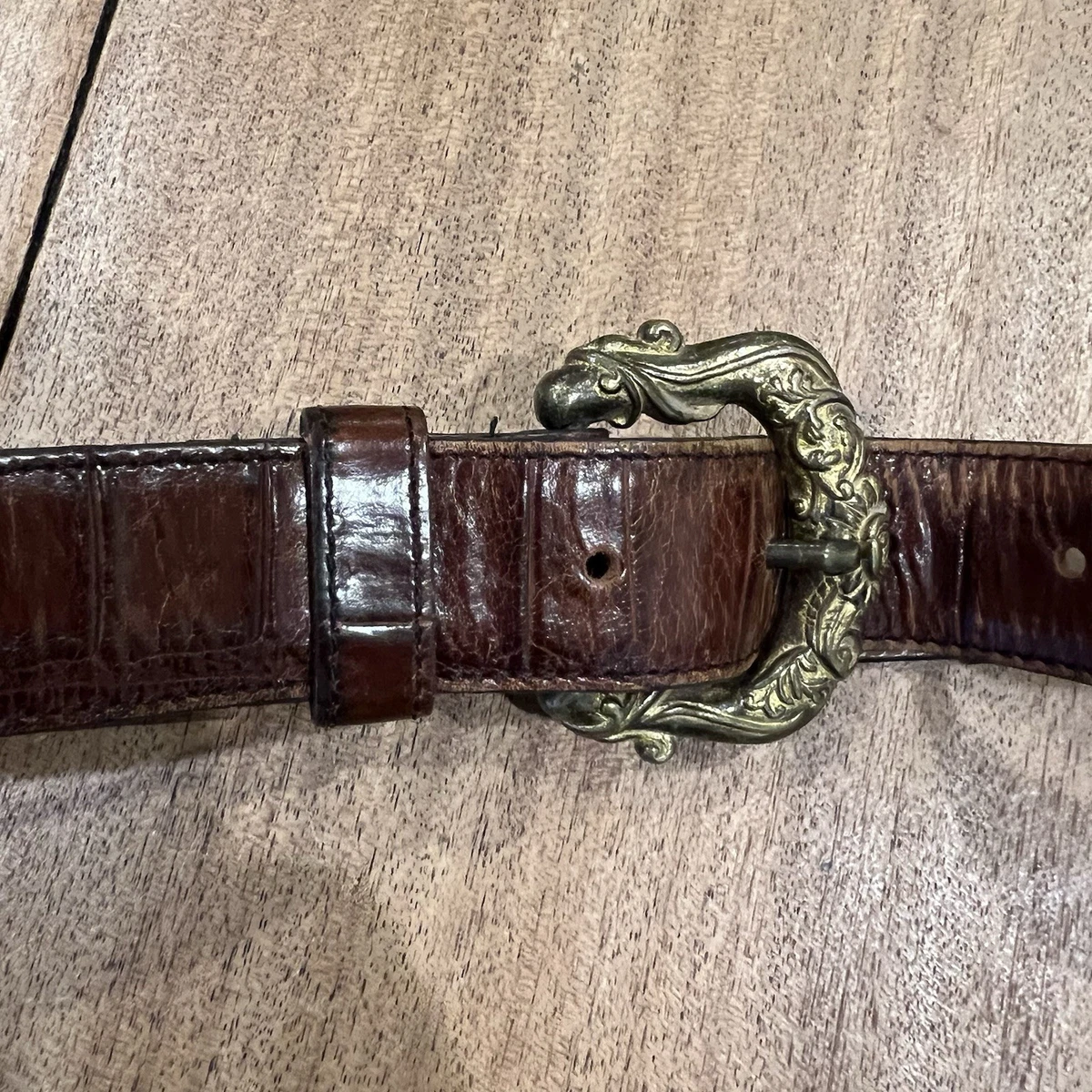 Vintage 80s Banana Republic Womens Tan Jute Leather Lizard‎ Buckle Belt 28/70 Banana Republic Leather Belt - Etsy main image 2