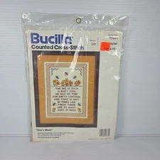 VINTAGE BUCILLA COUNTED CROSS STITCH KIT NUMBER 49661 " BEE'S WORK" SIZE: 9"X12"