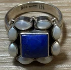 925 Sterling Silver Vintage Nikki Butler Real Pearl Lapis Lazuli Ring Size 11.25