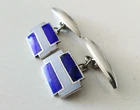 Vintage 1930s Cufflinks silver with blue & grey enamel art deco chain-link