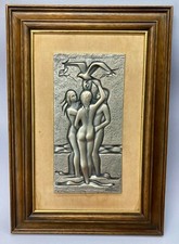 QUADRO OTTAVIANI BASSORILIEVO SU LASTRA ARGENTO 925 VINTAGE NUDO DONNE NATURA