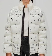 $3795 Alanui Women's White Bandana Jacquard Puffer Jacket Coat Size Xs