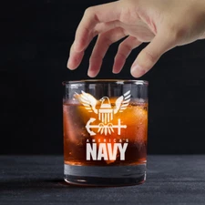 Custom Engraved US Navy Whiskey Glass – 11 oz Standard Rocks Glass