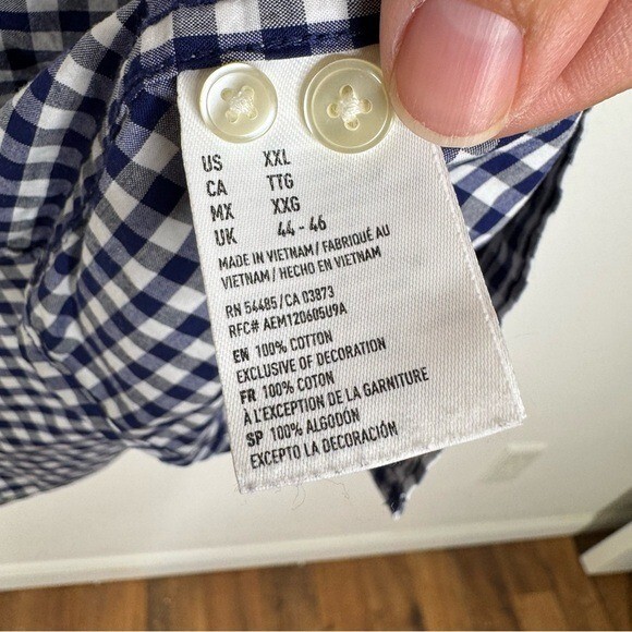 American Eagle Blue Gingham Print Button Down Shi… - image 5