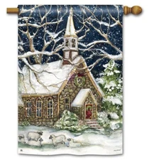 New Christmas Church Yard Flags 28" x 40" Breeze Art Solar Silk Polyester