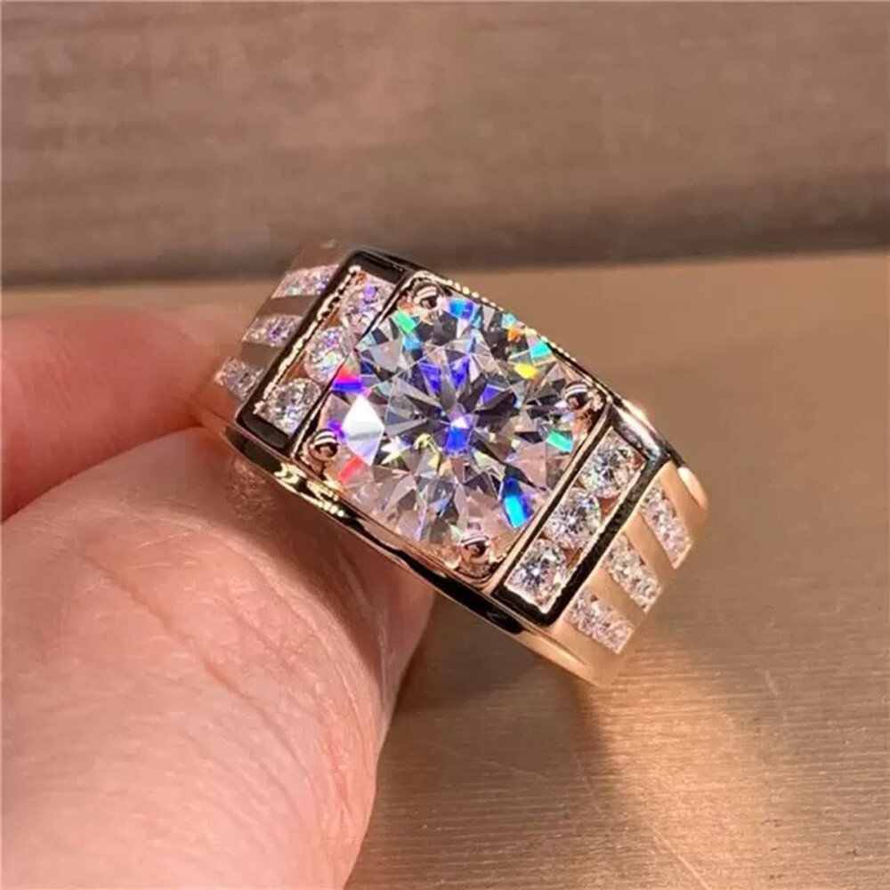 5 ctw D/FL Round Brilliant Moissanite 14K White Gold Men's Engagement Ring