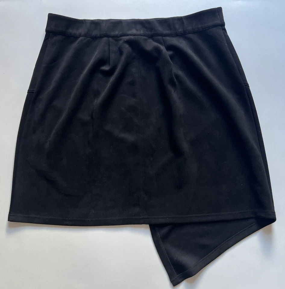 Lane Bryant Womens Knee Length Skirt Stretchy Pull On Wrap Look Black Size 16 - Image 4 of 4