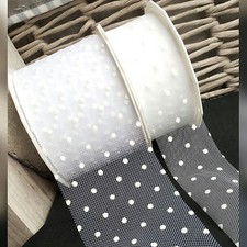 White Polka Dot Tulle / Net Ribbon, 75mm 40mm, Bridal Bride Wedding love