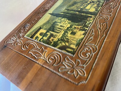 VTG Keepsake Box, Handcrafted Dovetail w/ Mediterranean Landscape Pic & Mirror