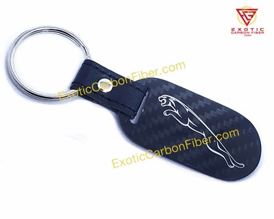 Jaguar Silver Cat Outline Logo and Text Carbon Fiber Key Fob 2x2 Gloss 